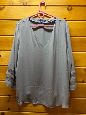Apt. 9 Light blue V-Neck Blouse with Lace Sleeve Insets
